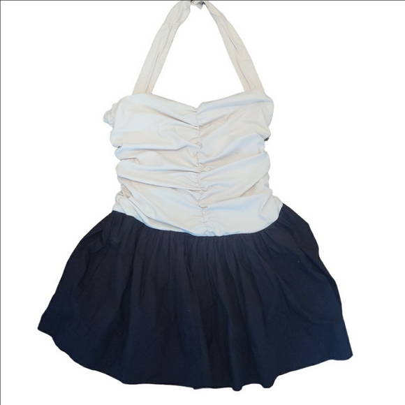 *Maeve Anthropologie Halter Twofer Mini Dress Black White Pockets NWT Size L - Picture 3 of 8